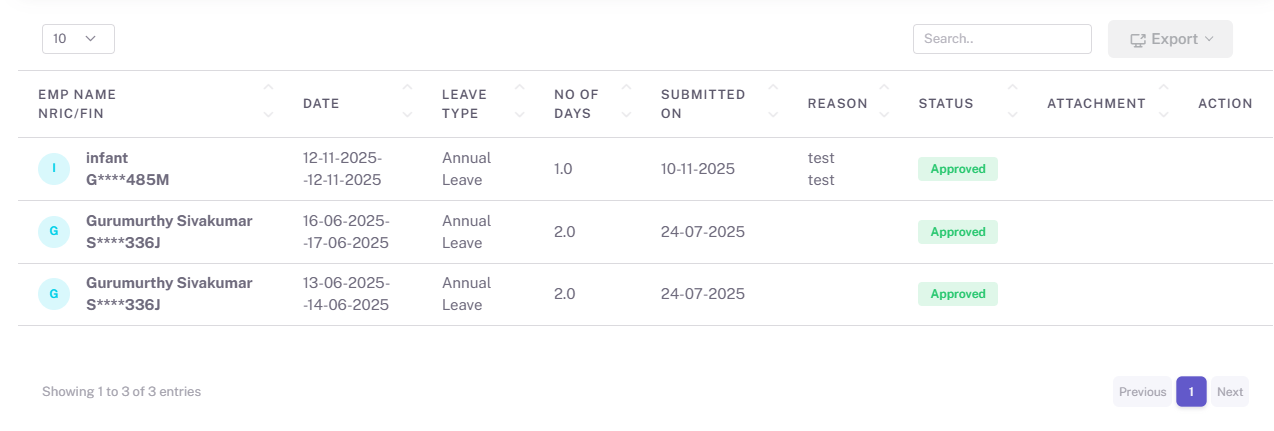 Leave Records List
